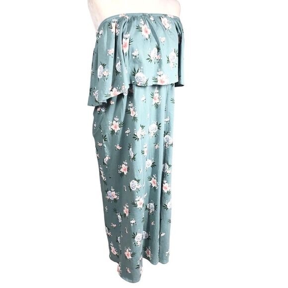 O'Neill Dress Womens 2X Green Floral Ruffle Kole Strapless Off Shoulder Maxi - Picture 9 of 13